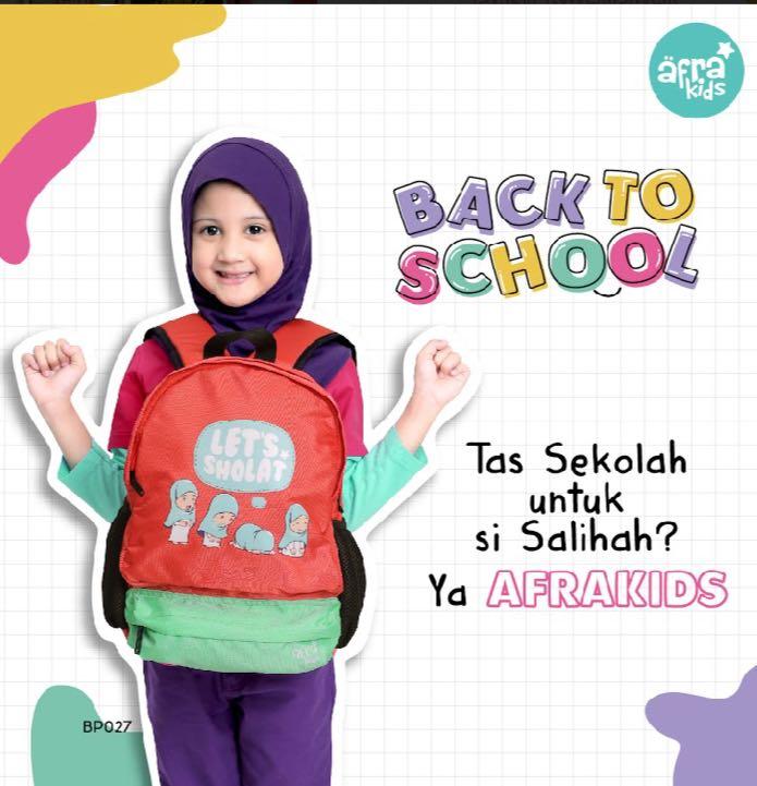 Tas Backpack Afrakids - Lets Sholat Cewe - Tas Anak yg kuat dan Islami