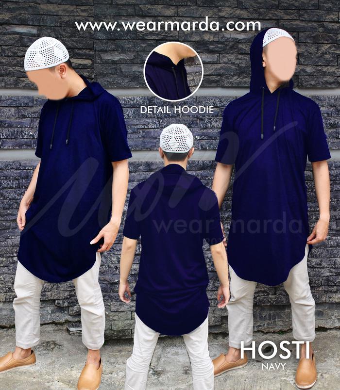 DISKON Kaos Kupluk Hoodie Tshirt Gamis Pakistan Gaya Pria Masa Kini Navy TERMURAH