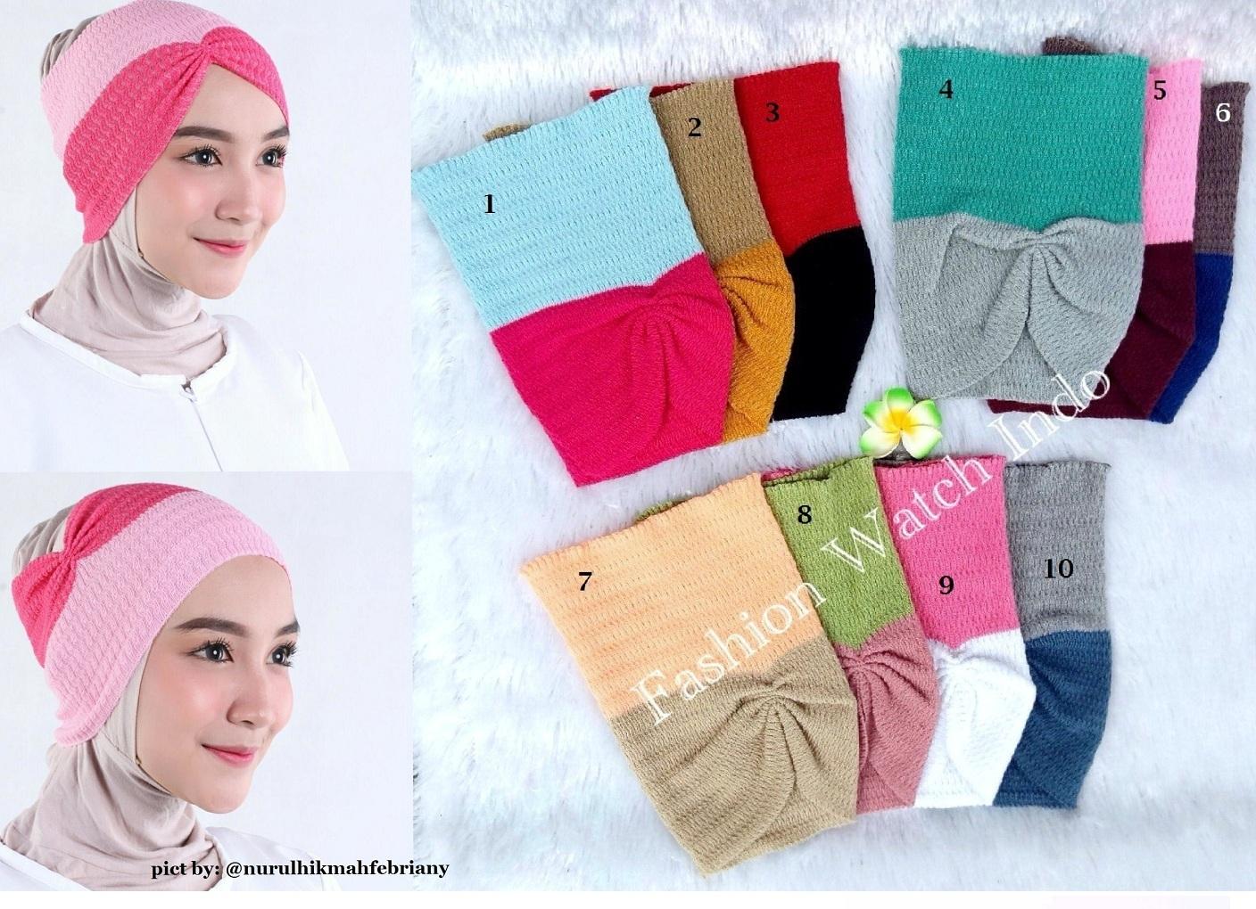 10pcs Bandana Ciput Rajut Kerut Dua Warna Bisa Bolak Balik
