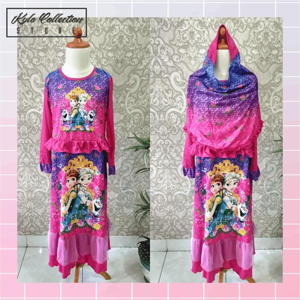 Gamis Anak Perempuan Frozen - ELSA - Olaf Setelan Baju Muslim Anak Perempuan Dress Hijab