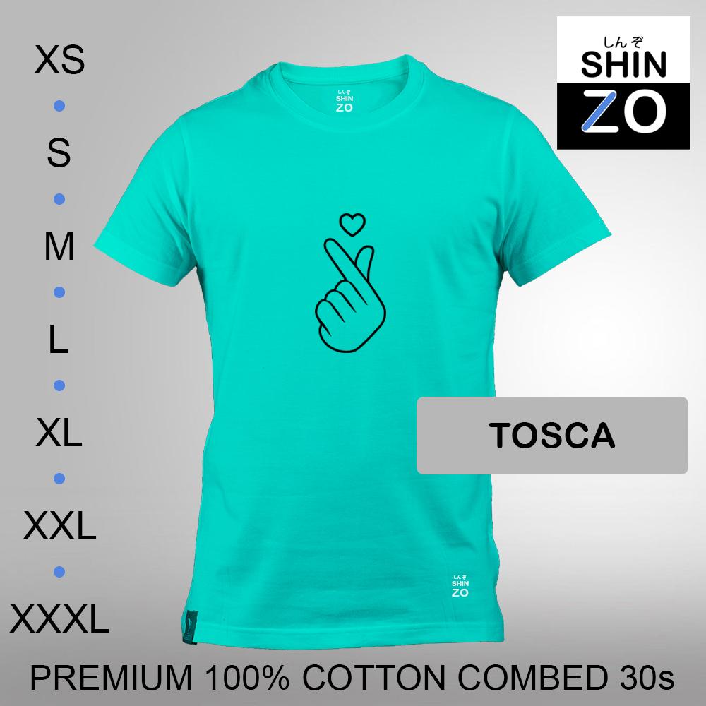 Shinzo Design - Kaos Premium Cotton Combed 30s Ring Spun Export Quality - Oblong Distro T Shirt Tee Casual Fashion Atasan Cloth Anime Custom - Pria - Love Sign Finger Hand Korea Tanda Cinta Tangan Jari - Tosca Green Hijau Tosca
