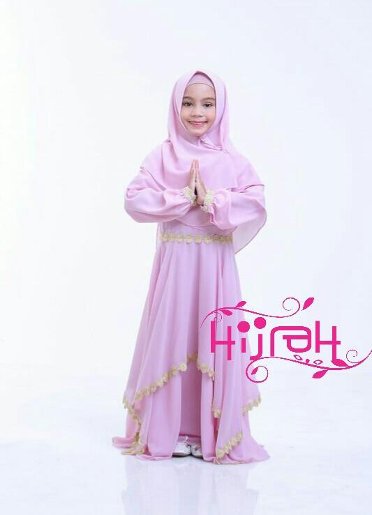 Gamis Syari Lebaran Anak Bilqis Babypink Soft dan Elegan