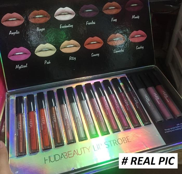 HUDA STROBE Beauty 15In1 Lip Contour Set Lipcream Matte Box Metallic