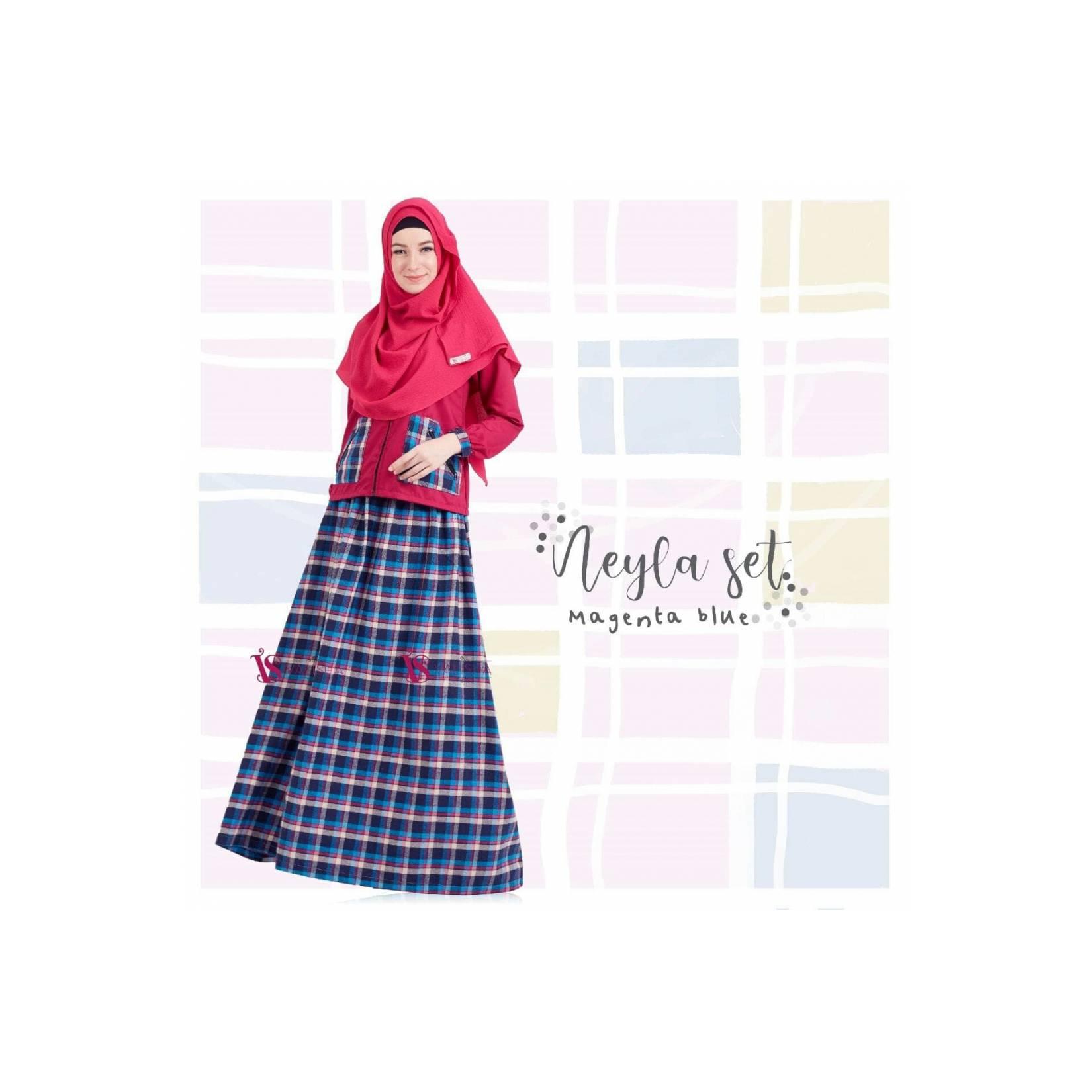TOP SELLER ORIGINAL Gamis House Of Valisha Neyla Set Magenta Blue baj