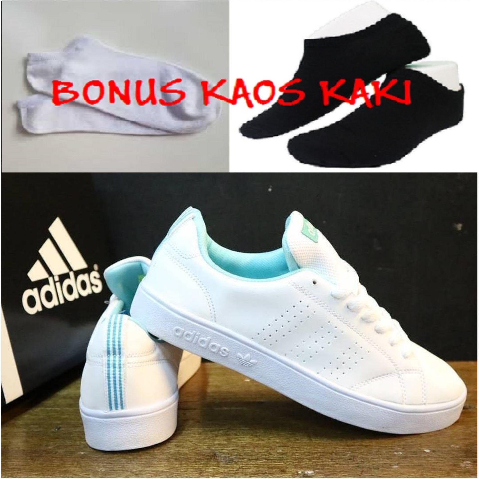 SEPATU SNEAKERS CASUAL KANVAS ADIDAS NEO ADVANTAGE PUTIH BIRU MUDA - BONUS KAOS KAKI