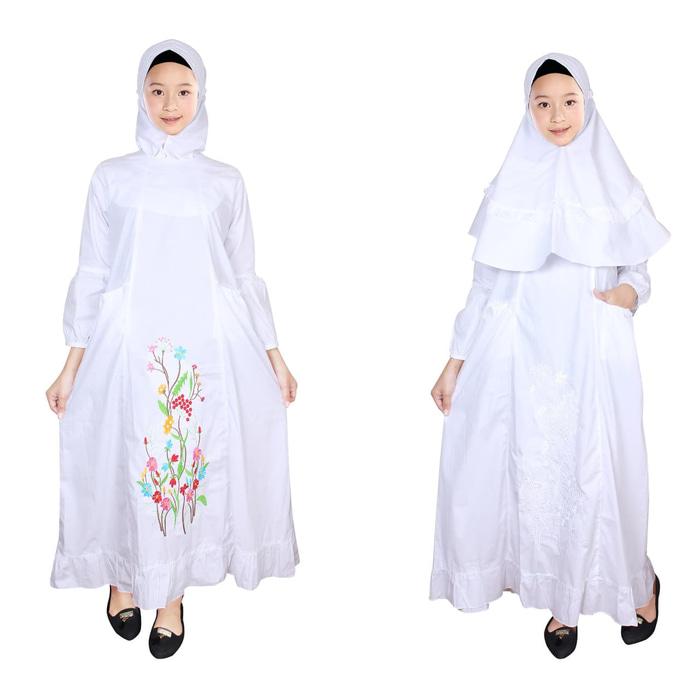 Baju Gamis Anak Putih Fayrany FGP-010A Usia 7 - 11 Tahun - Bordir Warna