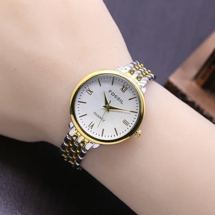 DISKON Jam Tangan Wanita / Cewek Fossil Romawi SK204 Rantai Kombi Gold TERMURAH