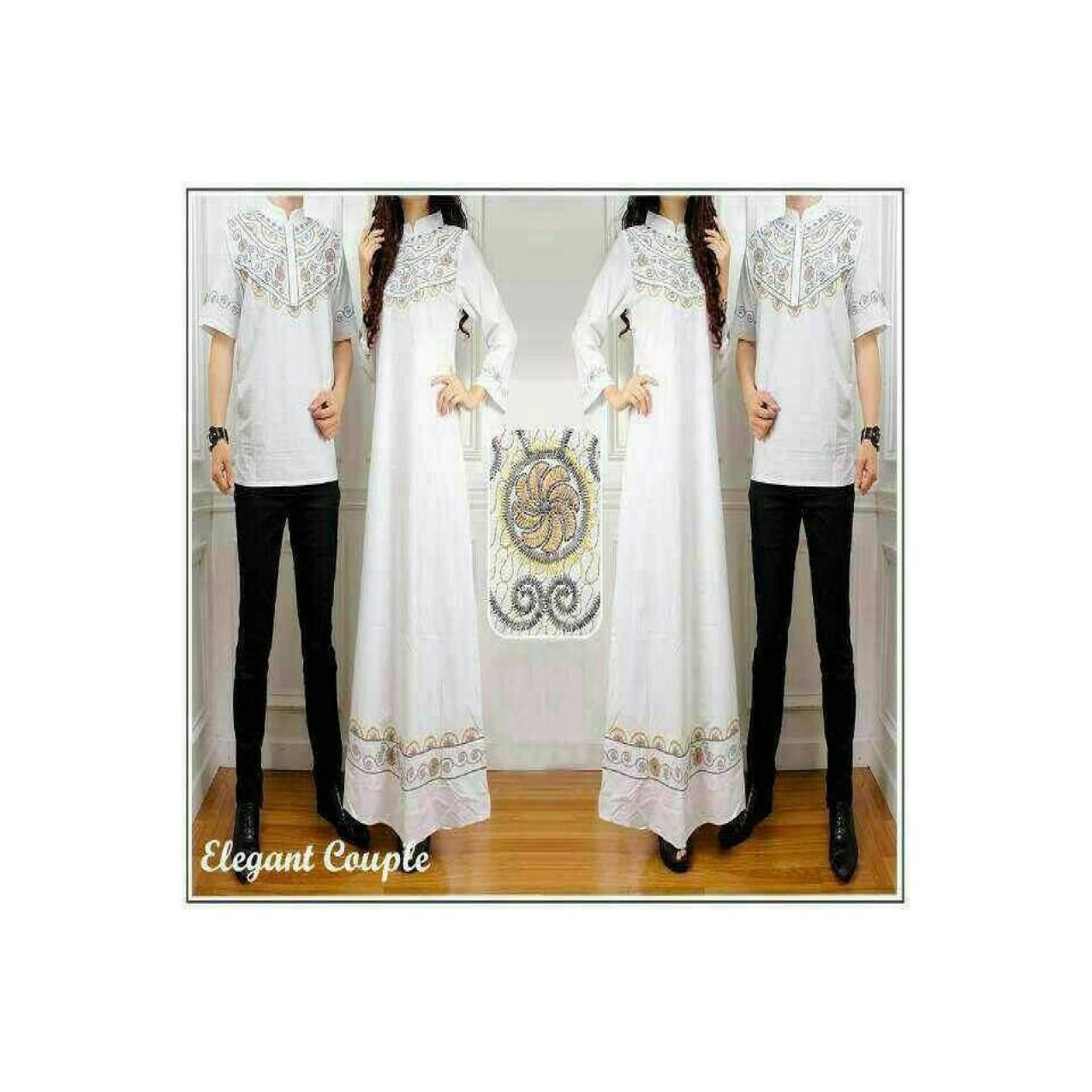 BAJU MUSLIM ELEGAN BORDIR WHITE COUPLE #EBC09