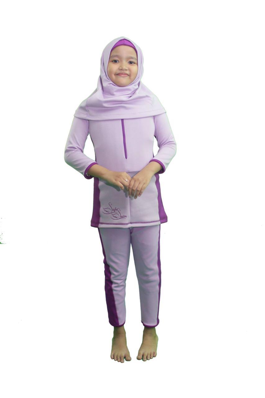 SAFE SWIM BAJU RENANG MENGAPUNG MODEL HIJAB UNGU MUDA