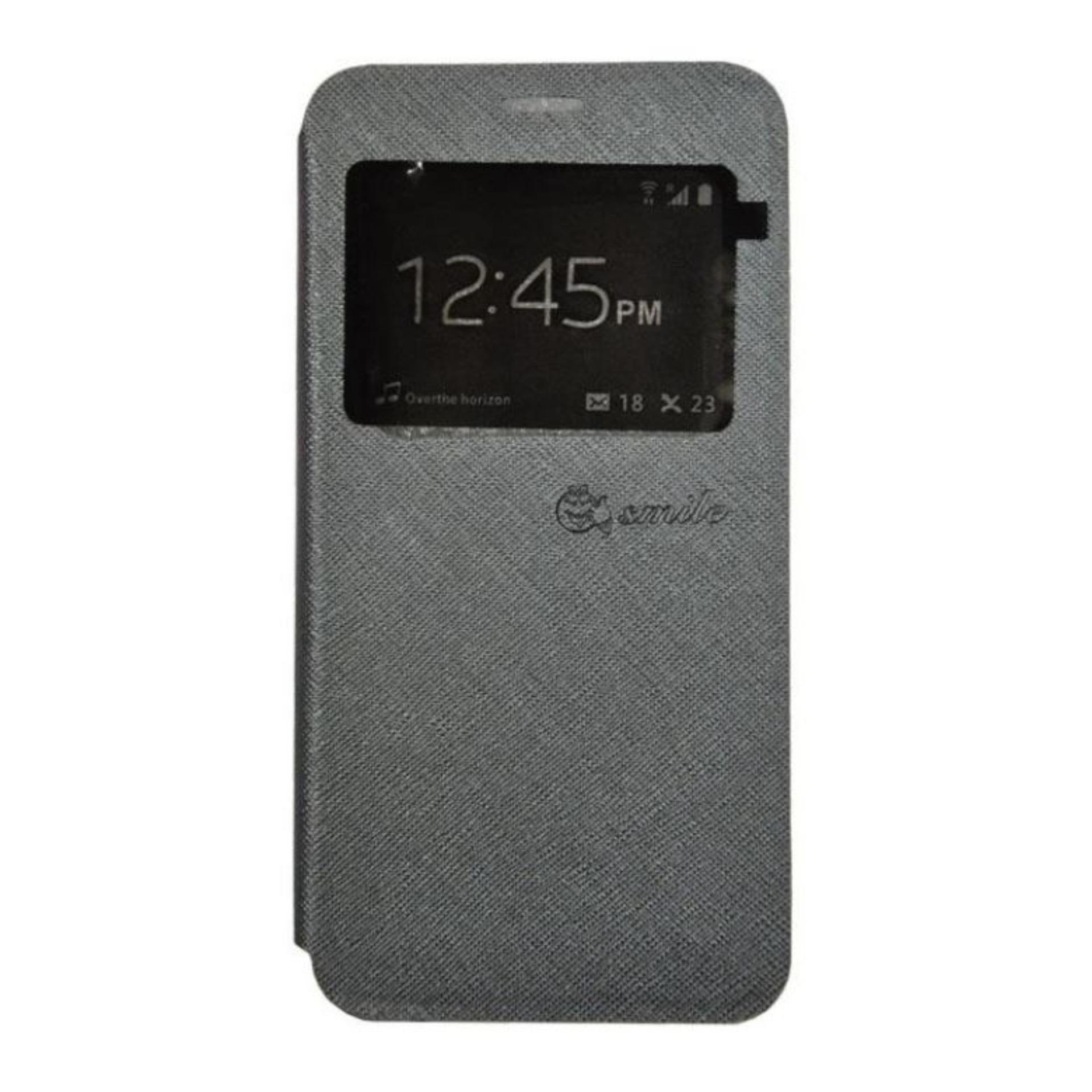 Aldora Case For Samsung Galaxy J1 Mini Prime / V2 J106 Flip Cover Case Dengan Pelindung Layar Smile Series - Abu - Abu