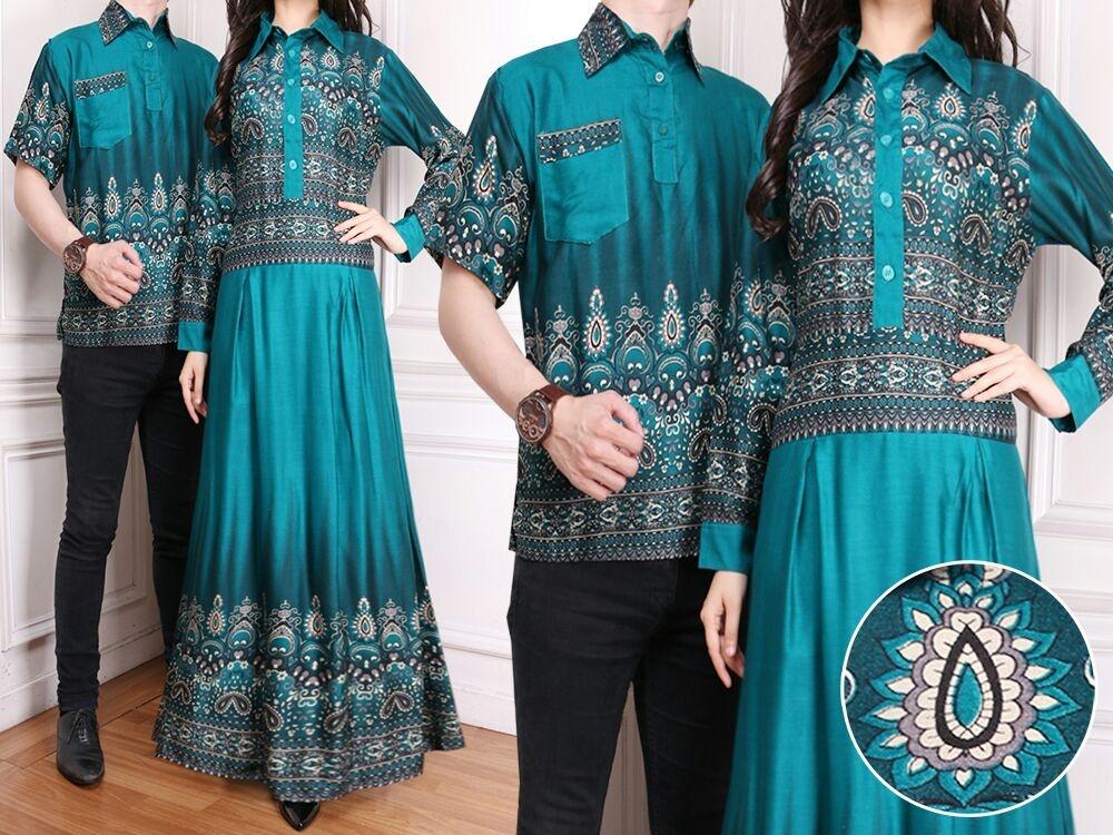Flavia Store Batik Couple FS0174 - HIJAU / Sarimbit / Baju Muslim Pasangan / Sepasang Busana / Kemeja Pria Gaun Muslimah Gamis Wanita / Tzcpkartika