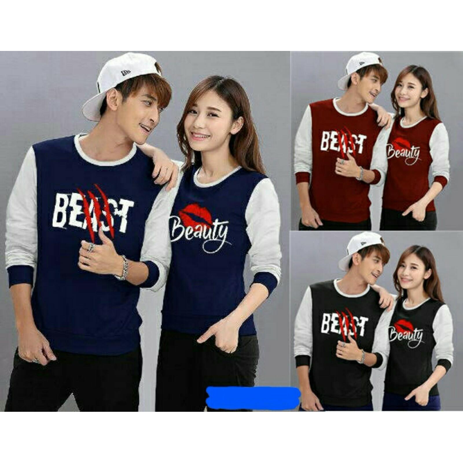 legiONshop-baju pasangan sweater pasangan sweater couple atasan murah pakaian couple terbaru baju kembar baju couple sweater kembar BEAST N BEAUTY (pria dan wanita )