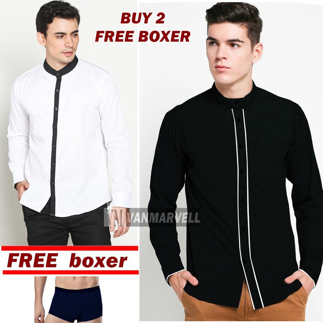 VM - FREE Boxer + 2 pcs Kemeja Koko Muslim Panjang Slimfit
