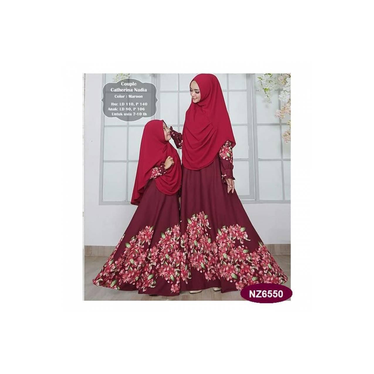 Gamis Syar I Set Khimar Cantik Couple Ibu Anak motif Bunga NZ6550 - Navy