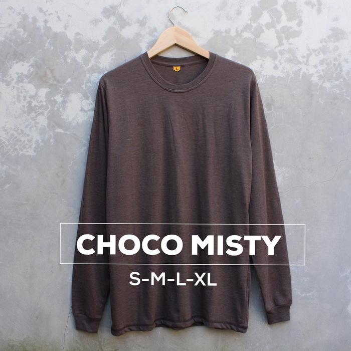 Baju Kaos Polos Lengan Panjang CHOCO MISTY Coklat Misti Cewek Cowok