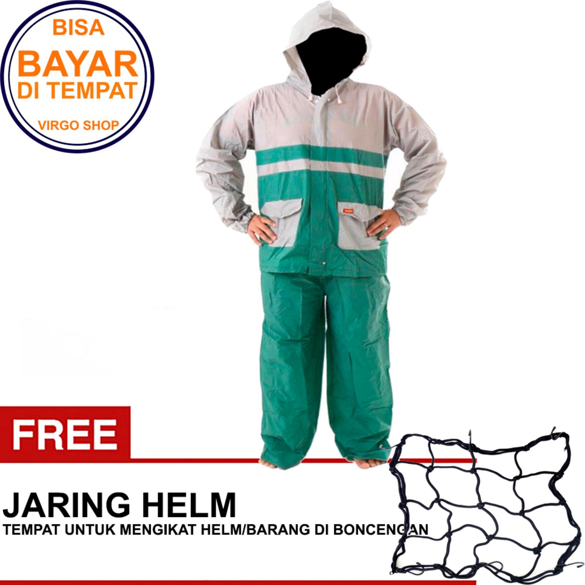 Termurah Elmondo Jas Hujan Setelan Baju Celana - New Kombinasi Tipe 905 Hijau Bonus Jaring Helm HITAM