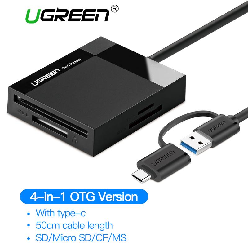 UGREEN SD Card Reader USB Type C USB 3.0 Card Hub Adapter 2 in 1 for Windows, Mac, MacBook Pro,Samsung Galaxy S9 S8 Plus Huawei mate 10/P20 and more USB C Devices Black