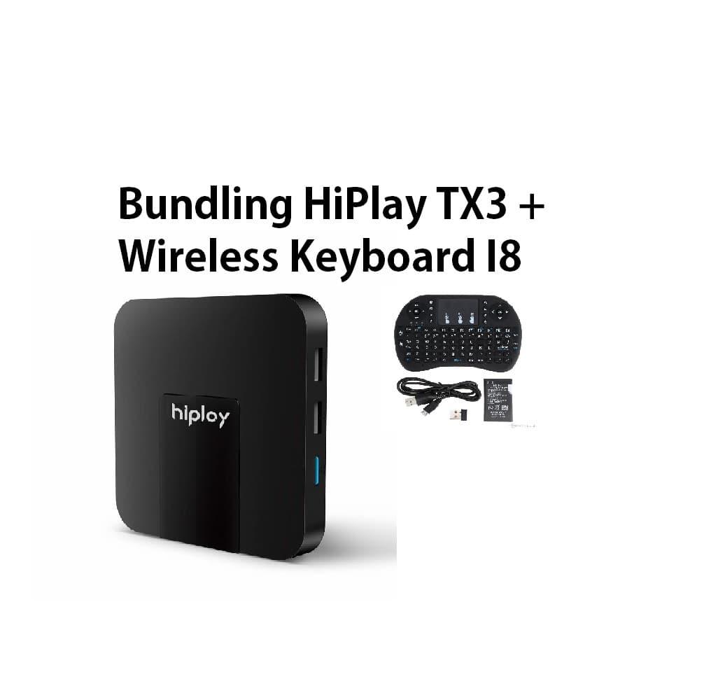 Paket Bundling Smart TV Box HiPlay TX3 Mini Android TV Box S905W 2GB/16GB Android 7.1 Nougat Canggih Terbaru + Wireless Keyboard I8 Termurah Paket Combo Terbaik Garansi Streaming Nonton Channel Luar Negeri International Local Gratis Wifi Original TV BOX