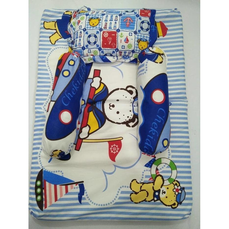 Gema Kasur Matras / Lipat Bayi (1 Bantal+ 2 Guling ) Chekiddo Set - Biru