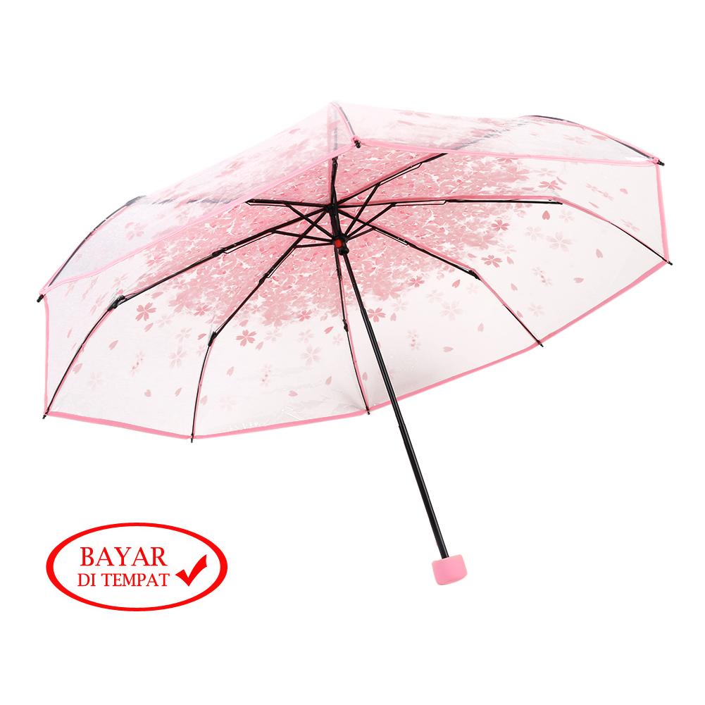 Payung Lipat Transparan Trendy Cantik Payung Bening Sakura
