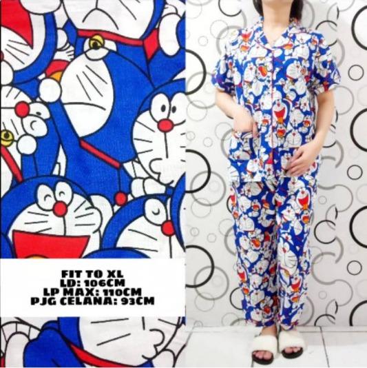MichelleStore Piyama Wanita / Baju Tidur Doraemon Pajamas - Navy