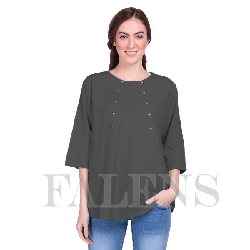 Falens Donita Top Atasan Wanita Baju Blouse Cewek Fashion Bagus Cantik Bahan Adem – Abu abu tua