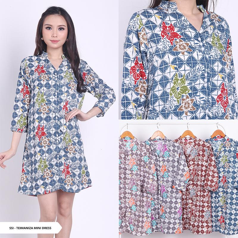 Teimaniza Batik V-neck Mini Dress - Teal