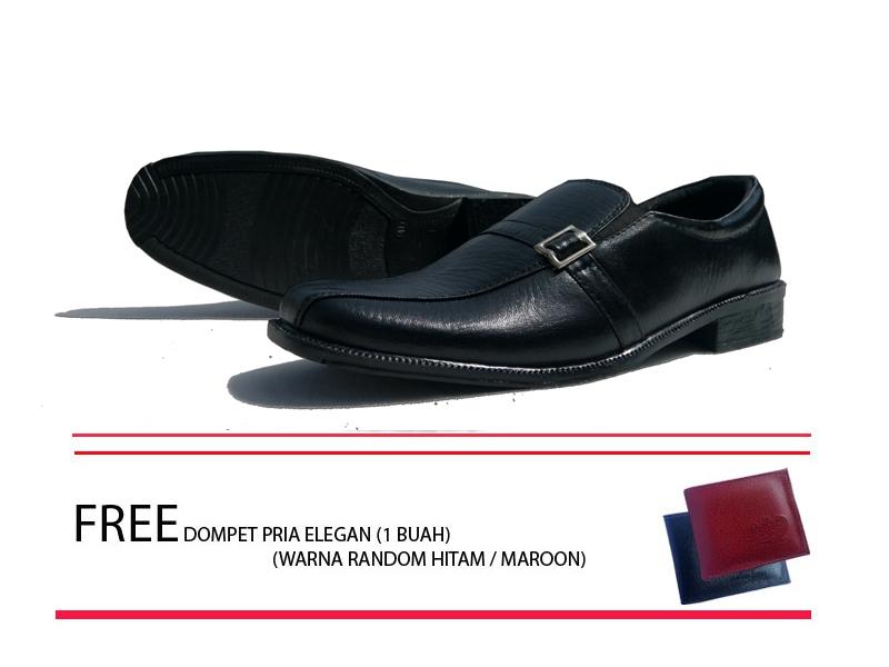 Sepatu pantofel Sepatu priaSepatu kerja bahan kulit sintetis fantofel-hitam FREE dompet pria elegan warna maroon/hitam