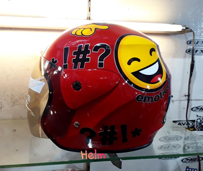 Helmet Terano Kop GTZone Motif Emoticon Warna Merah Kuning