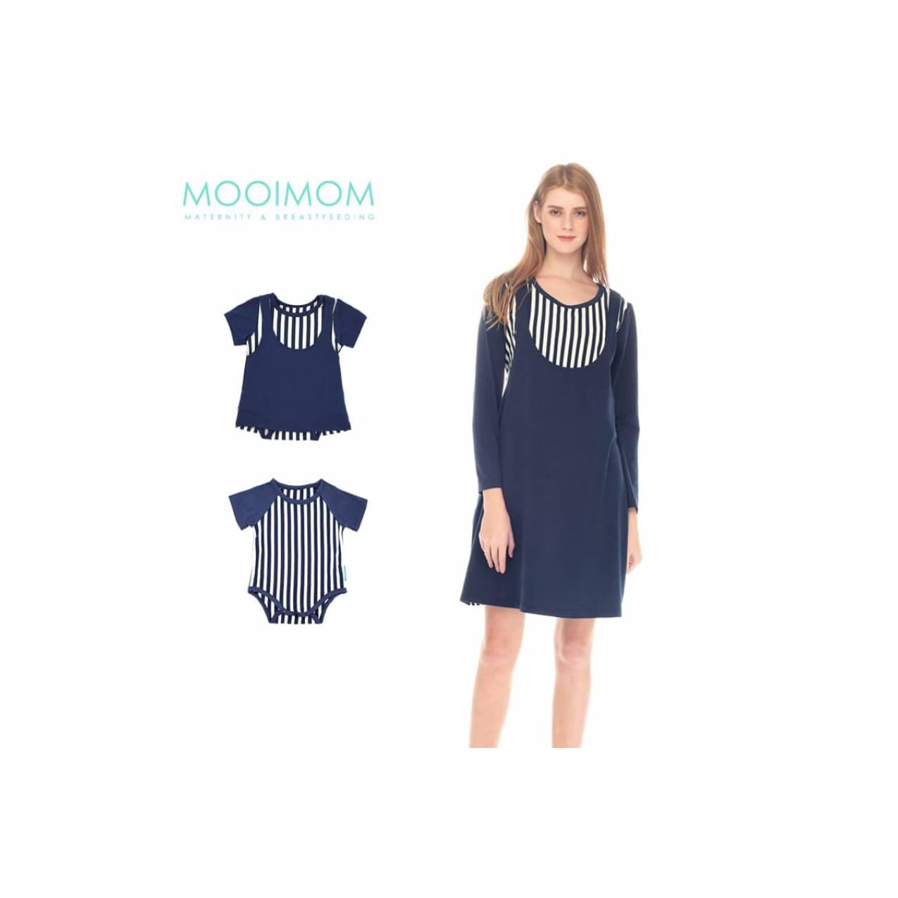MOOIMOM Straight Stripe Long Sleeves Nursing Dress Baju Hamil Couple