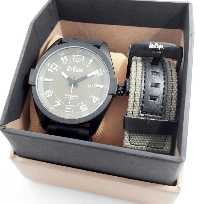 Hemat 10%!! Jam Tangan Pria Lee Cooper Paket Black (Green) - ready stock
