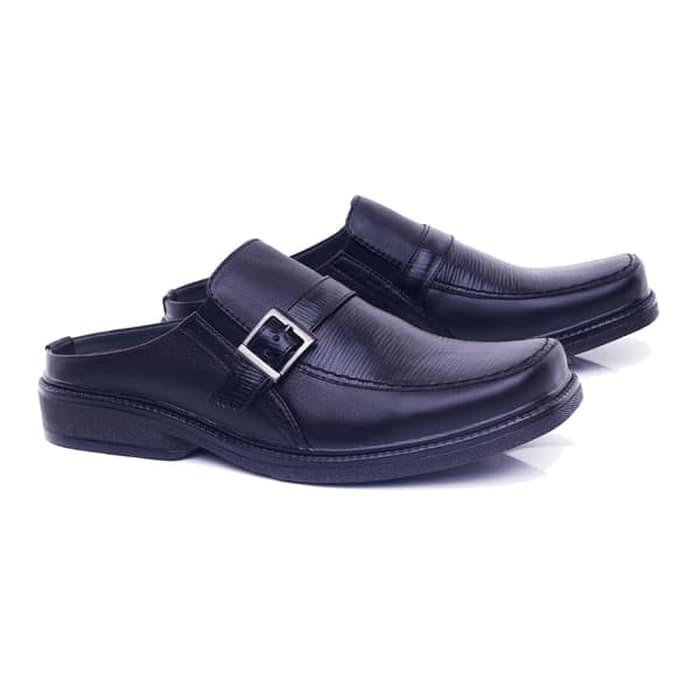 Sandal laki-laki/sandal pria Sandal Pantofel Formal Resmi Sandal Bustong Pria Kulit Hitam keluaran terbaru model terbaru kualitas bagus harga murah warna hitam