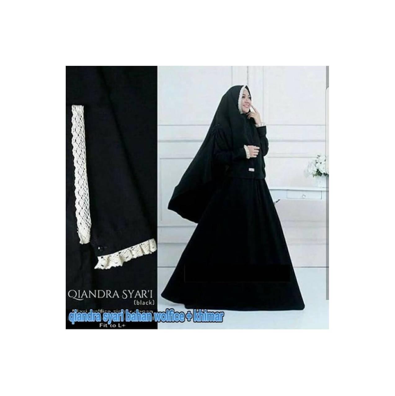 qiandra syari gamis muslim panjang warna hitam wanita murah