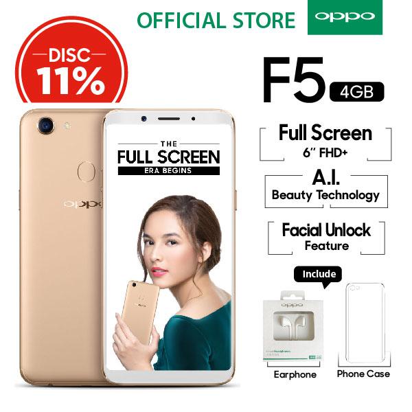 OPPO F5 4GB/32GB Gold – Smartphone Full Screen 6” FHD+ (Garansi Resmi Oppo Indonesia, Gratis Ongkir)