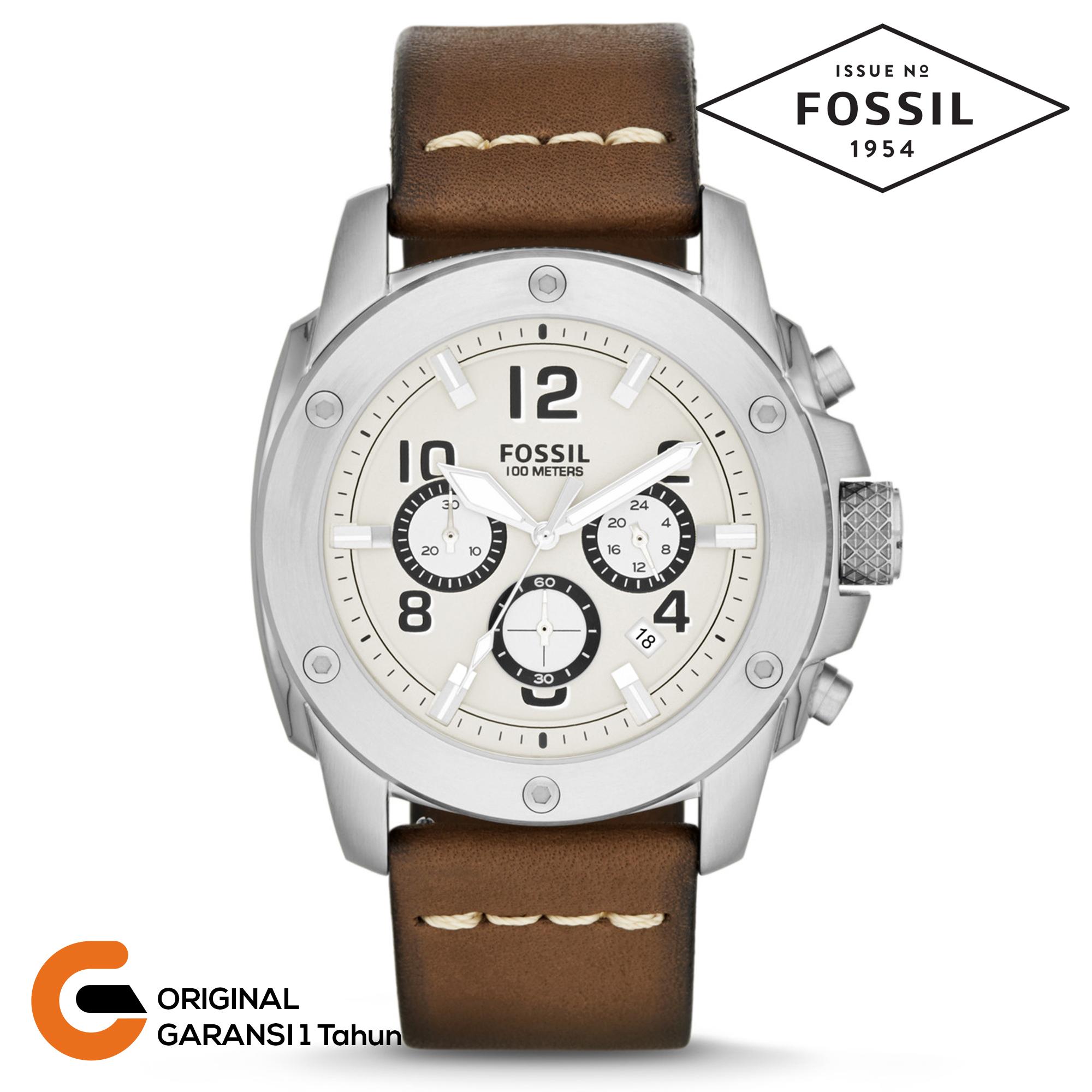 Fossil Chornograph Jam Tangan Pria Tali Kulit Leather Coklat Dial Putih Quartz Chrono Machine FS4929 Jam Tangan Fossil Pria Fossil Watch