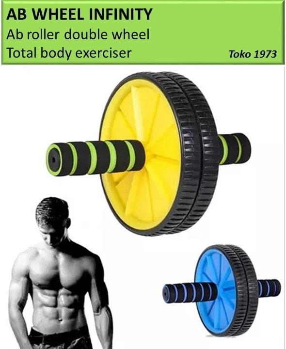 Double Wheel Fitness Roller, AB Roller Fitnes Exerciser Free Knee Mat - Hijau