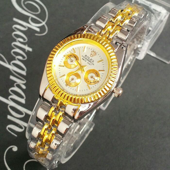 jam tangan wanita rolex murah / jtr 932 silver gold kecil