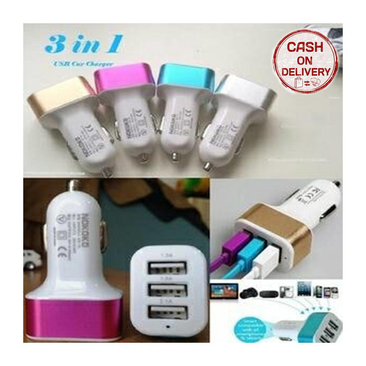 Kado Unik-- Car Charger 3 in 1 Port Usb Colokan Lighter Samsung Android Apple Mobil / Charger Mobil Multifungsi / Colokan Lighter / Charger Hp Di Mobil 3 Port / Fast Charger / Charger Mobil Serbaguna / Charger Mobil Portabel / Charger Mobil Murah