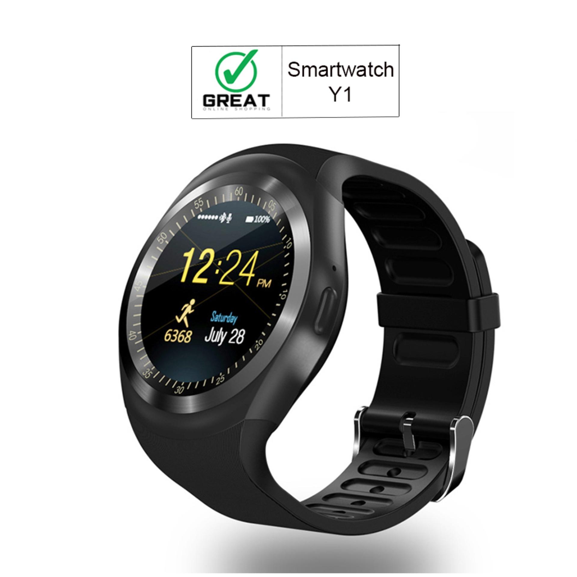 Smartwatch Y1 Smartwatch Phone Sport Bluetooth Pedometer Tracker Waterproof SIM TF for Android - Black