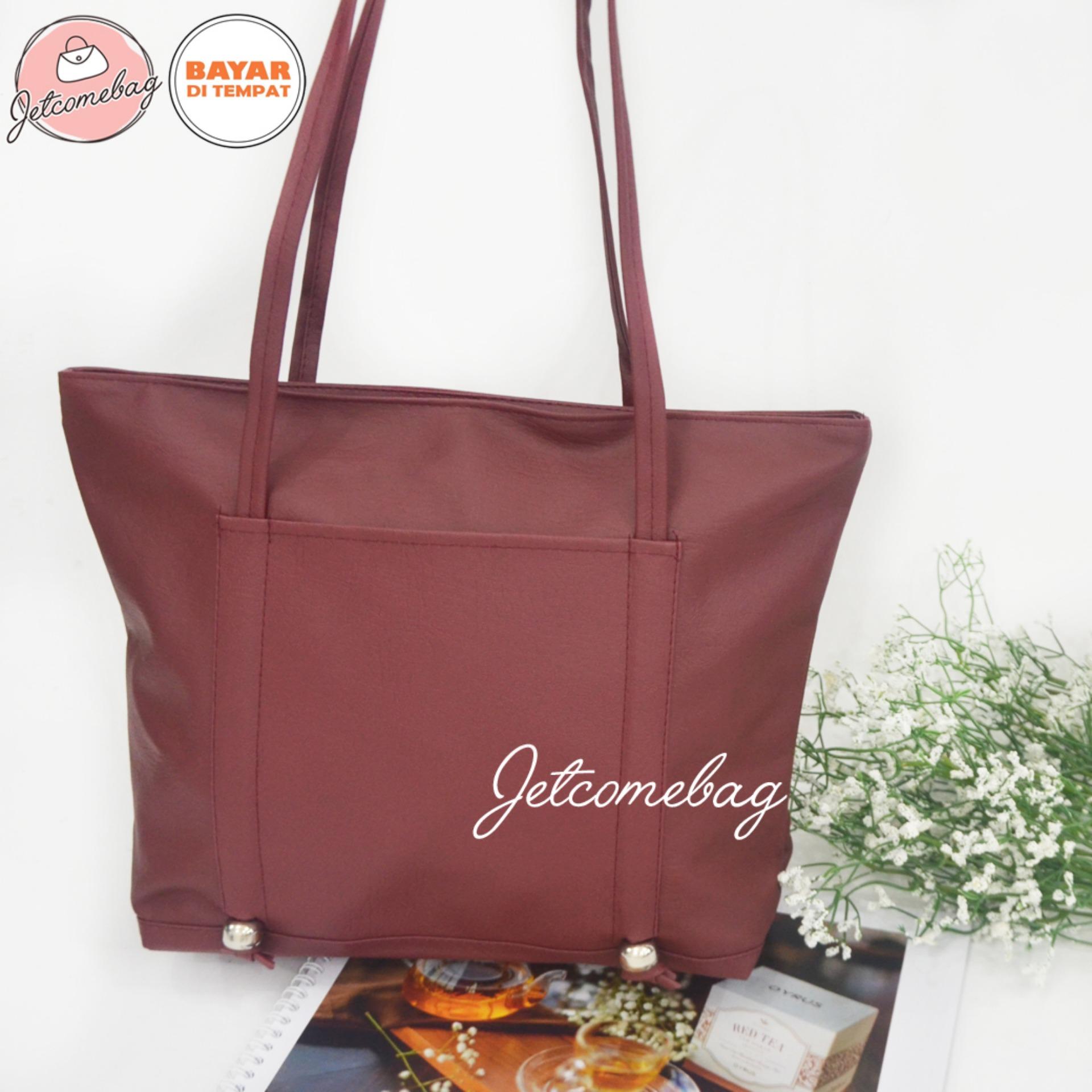 Tas Totebag Wanita - Handle Bag - Tas Harga Grosir- Tas Wanita Totebag Saku Maroon - JETCOMEBAG
