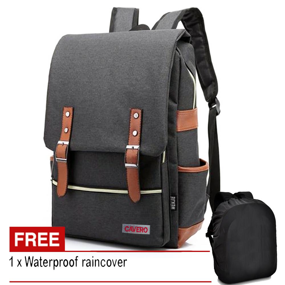 Pixel Vintage CV 1111 Tas Ransel Tas Pria Tas Wanita Tas Korean Tas Vintage Tas Punggung Tas Gemplok Tas Gendong Tas Laptop Tas Fashion Korea - Grey + Raincover