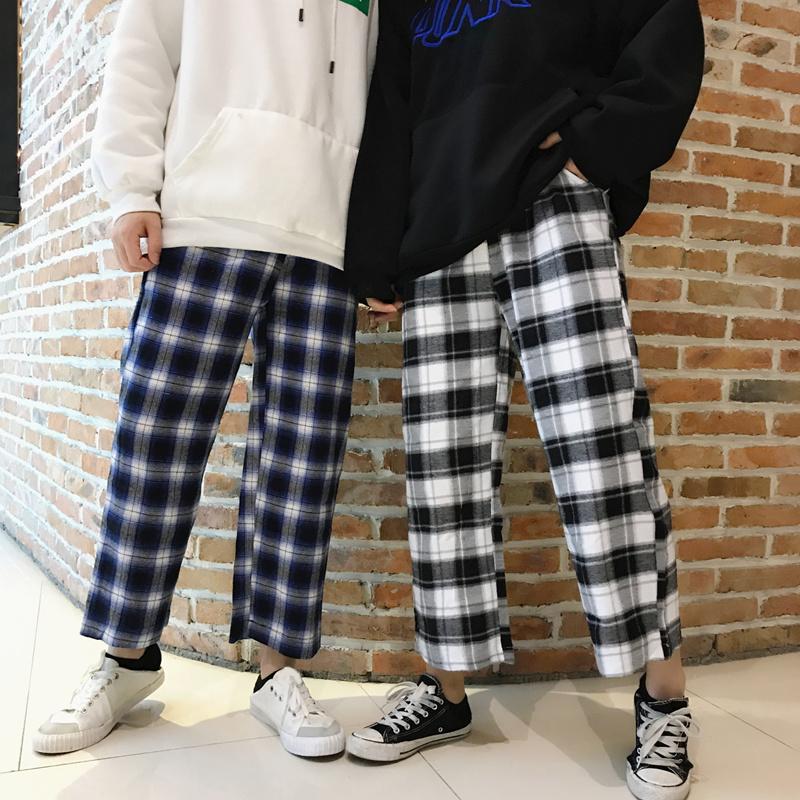 Gaya Korea In Harajuku Model Bf Musim Semi Dan Musim Gugur Model Baru Longgar Retro Kotak-Kotak Murid Celana Kulot Kulot Celana Semata Kaki Pria Dan Wanita S By Koleksi Taobao.