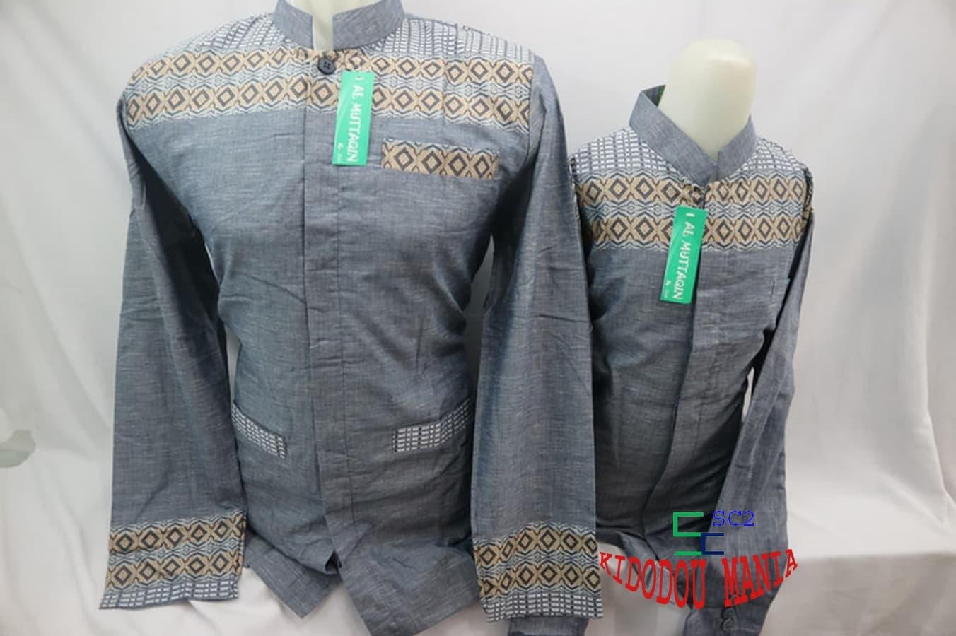 Baju Muslim Couple Jasko Dewasa Jas Koko Anak Biru Lengan Panjang Baru