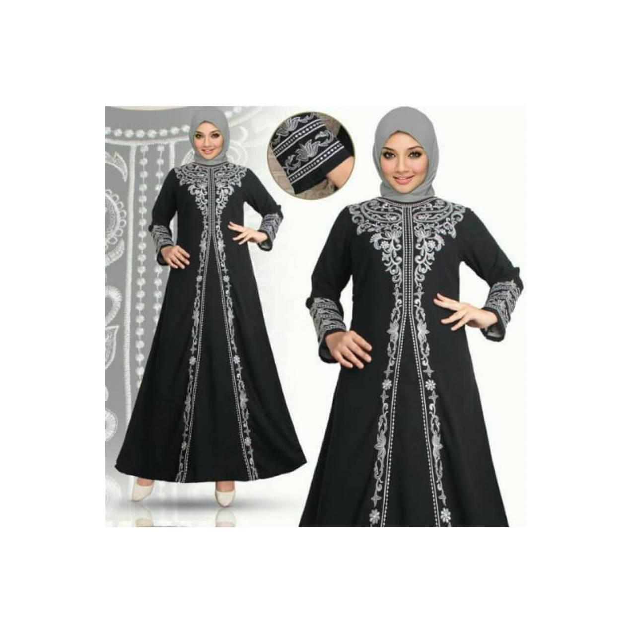 Gamis Abaya Arab Saudi Bordir Hitam Hajar S, M L, XL, XXL, XXXL, XXXXL - Hitam, S