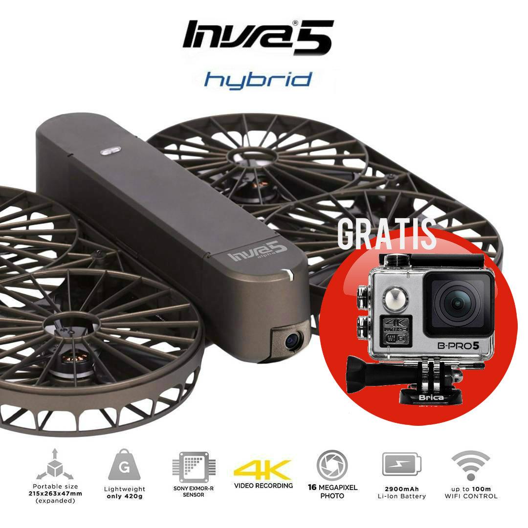 Brica Invra5 Hybrid AirSelfie Drone - Black - Gratis B-PRO5 Alpha Edition Mark II - AE2 (HOT PROMO)