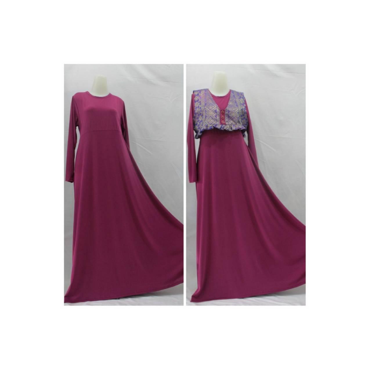 Baju Gamis Cardigan Dengan Rompi Songket Motif Etnik Warna Pink 8