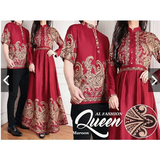 IndonesiaHeritage Baju Pesta Couple Muslim - Gamis Pesta + Kemeja Batik Pria - Batik Pesta Couple - Baju Kondangan Muslimah - Fashion Busana Muslim - ihkhirani ihqueen