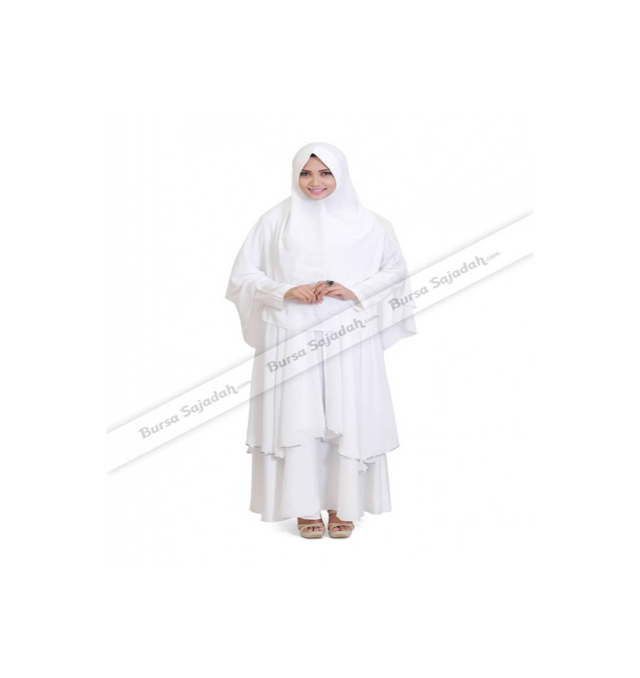 Fatima Sarimbit Syaheera - Baju Gamis Long Dress Wanita Warna Putih