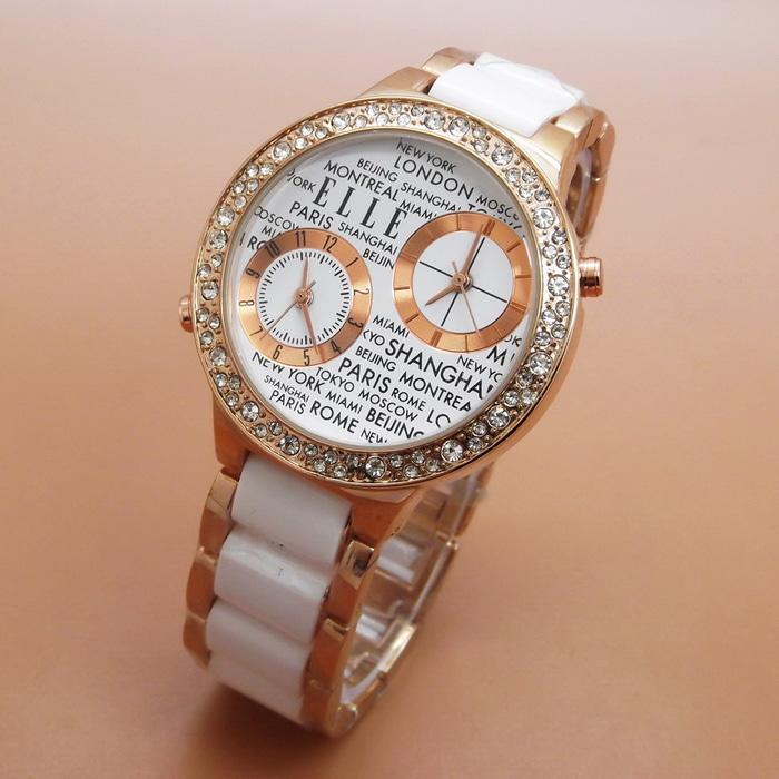 Jam Tangan Wanita / Cewek Elle Fashion Ladies Rantai White Rose| AMO Store