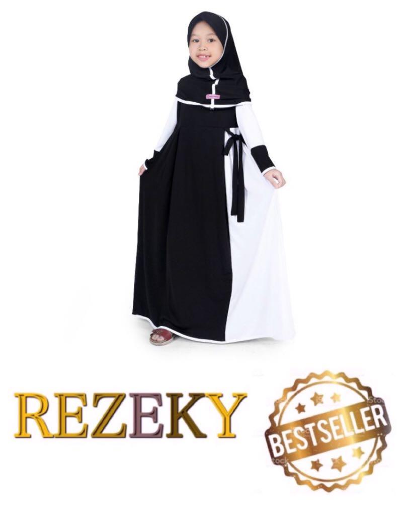 Baju Muslim Anak Perempuan Gamis Jersey Hitam Putih-RZ